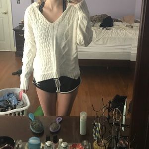 White Hooded Knit Sweater